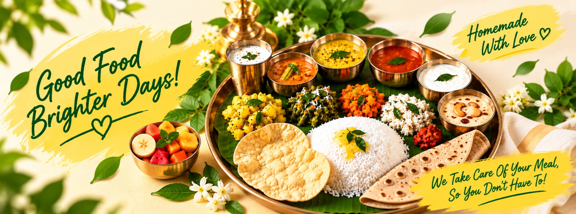 Traditional South Indian vegetarian meal served by SLV Home Foods Caterers
